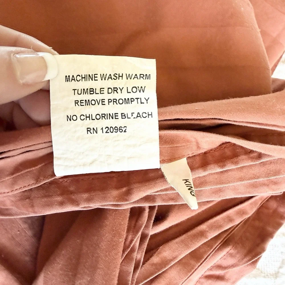 The Company Store King Flat Sheet Supima Cotton Terra-Cotta Rust Stripe Sateen